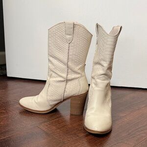 MIA Raylyn Python Women’s Cream Western Block Heel Mid-Calf Boots